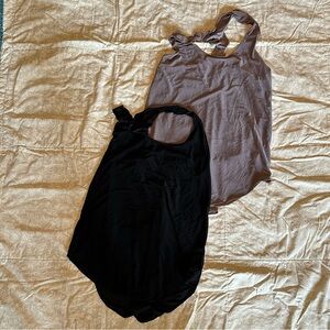 Set of Two Sleeveless Tops in Black and Taupe